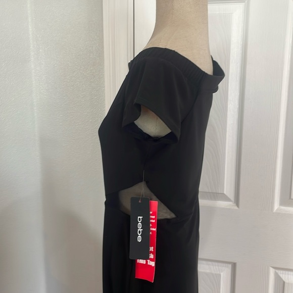 Bebe dress off the shoulder sexy illusion side cutouts mini black womens size 12 - Picture 9 of 15